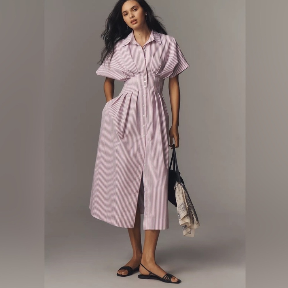 Anthropologie Tobie Dress by Exquise Purple Stripe Button Midi Dress
